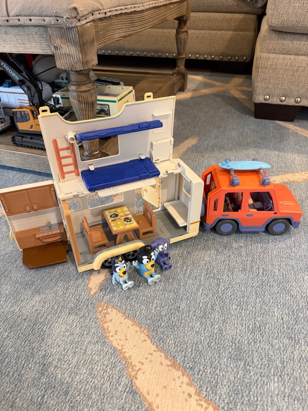 Kids Bluey Adventure Playset with Orange SUV and RV